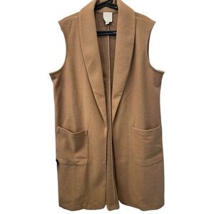 Joie Tan Josie Sleeveless Long Open Duster Vest XL Shawl Collar